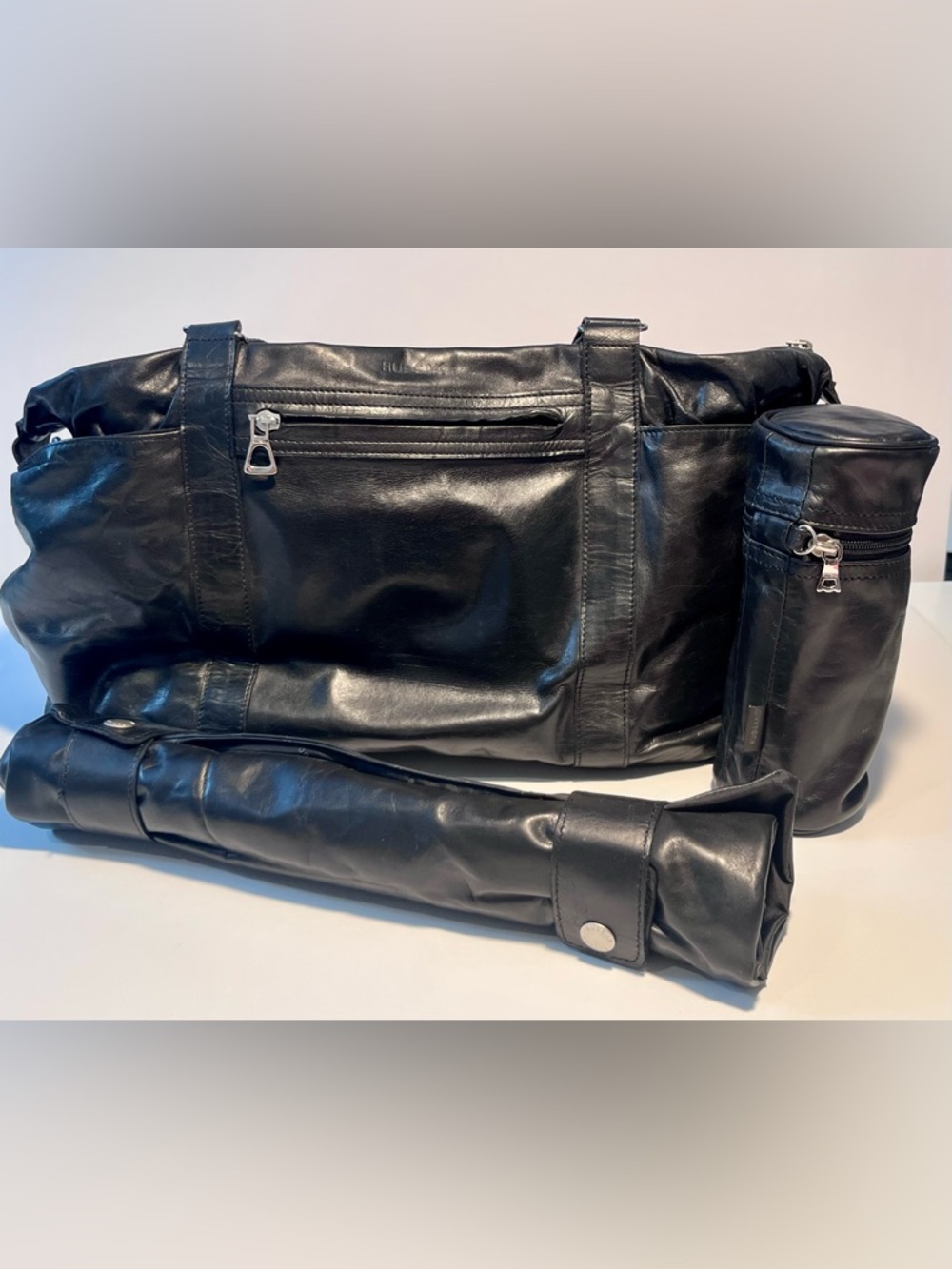 RUDSAK Black Leather Duffle bag + accessories (used)